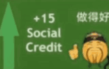 a green background with an arrow pointing up and the words social credit