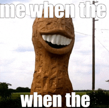 a statue of a peanut with a big smile and the words " me when the when the " below it