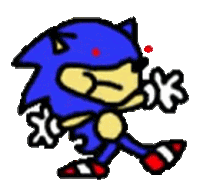 a cartoon drawing of a sonic the hedgehog with a red spot on his face .