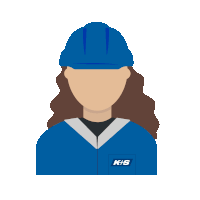 an illustration of a woman wearing a hard hat and a jacket that says kis on it