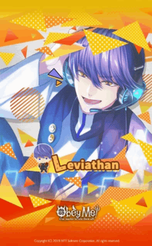 a poster for obey me leviathan with purple hair