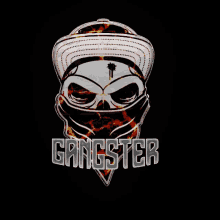 a picture of a skull with a bandana and the word gangster