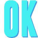 the word ok is in blue letters on a white background .