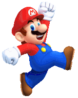 a mario cartoon character is jumping in the air with his fist in the air