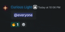 a screenshot of a message from curious light to everyone