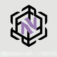 a purple letter n is surrounded by black lines