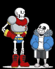 papyrus and sans are standing next to each other and smiling