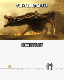 a picture of a dragon with the words client expectations and client budget below it