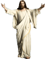 a statue of jesus with his arms outstretched against a white background