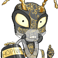 a cartoon drawing of an ant holding a bottle of hopium