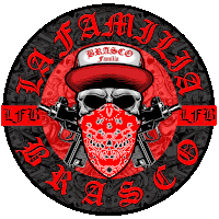 a skull wearing a red bandana and a hat that says braco familia