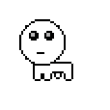 a pixel art drawing of a man 's face with a serious expression .