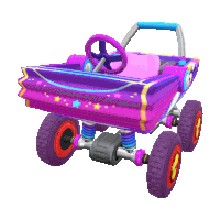 a purple and pink toy car with a steering wheel