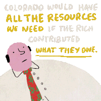 a cartoon of a man holding a bag of colorado parks schools and healthcare