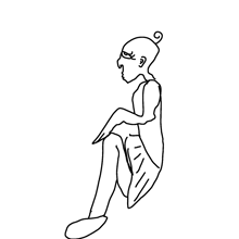 a black and white drawing of a person sitting down with their legs crossed