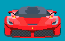 a pixel art of a red car with a yellow stripe on the front