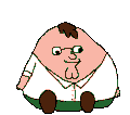 a pixel art drawing of peter griffin from family guy is sitting down .