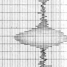 a black and white drawing of a cross on a piece of graph paper