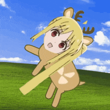 a drawing of a girl dressed as a deer on a grassy field