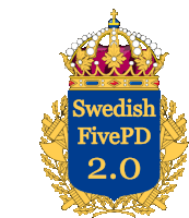 a swedish fivepd 2.0 logo with a crown on top