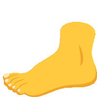 a cartoon illustration of a yellow foot with white toes on a white background