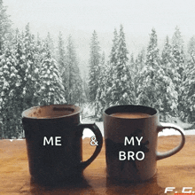 two cups of coffee with me and my bro on them