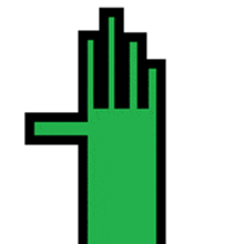 a green pixelated hand with a black outline on a white background