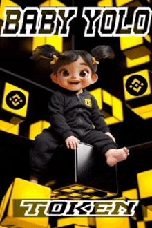 a baby doll is sitting on a box with the words baby yolo token