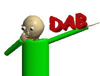 a cartoon character with the word dab written in red