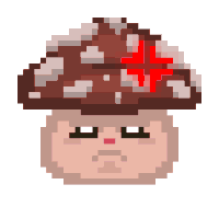 a pixel art illustration of a mushroom with a red star on top