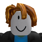 a roblox character with brown hair and a smile on his face .