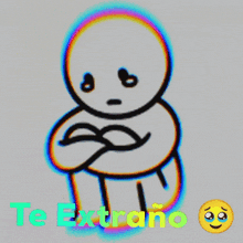 a drawing of a sad cartoon character with the words te extrano below him