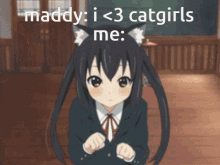 a girl with cat ears is surrounded by bubbles and the words maddy i < 3 catgirls me