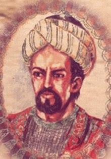 a painting of a man with a beard and a turban on his head