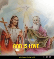 a painting of jesus and the trinity with the words god is love