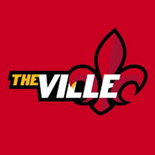 a logo for the ville with a red flower on a red background