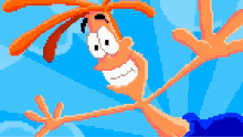 a pixel art of a cartoon character with a big smile on his face