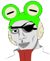 a cartoon of a man wearing a green frog hat