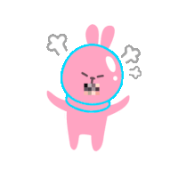 a cartoon of a pink bunny with steam coming out of its nose