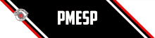 pmesp is written in white on a black and red background