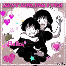 a cartoon of a girl carrying another girl on her back with the words best sibling ever