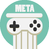 an icon with a game controller and the word meta on top