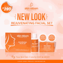 a skin reborn essentials rejuvenating facial set advertises a new look