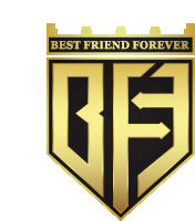 a gold and black logo that says best friend forever on it