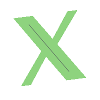 a green letter x with a black line on it