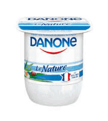 a jar of danone le nature yogurt with a smile on it on a white background .