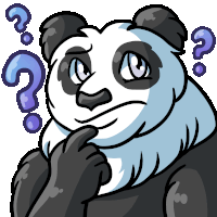 a panda bear is thinking with a question mark above it