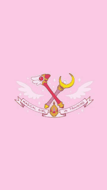 a pink background with a magical girl in training logo