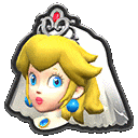 princess peach is wearing a wedding dress and a crown .