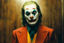 a man dressed as the joker is standing in an elevator